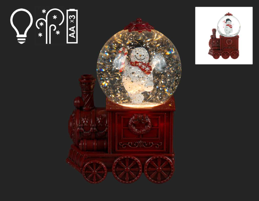 Red Train with Snowman Snow Globe