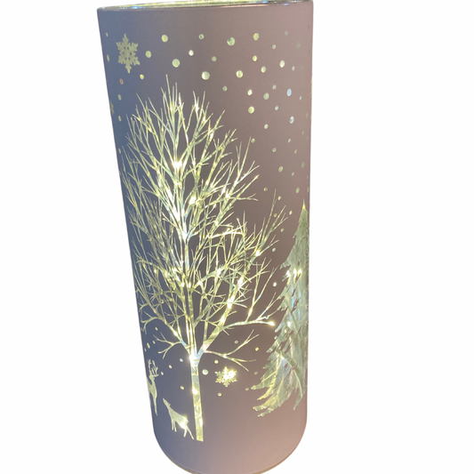 White Glass LED with Tree Motif 8"