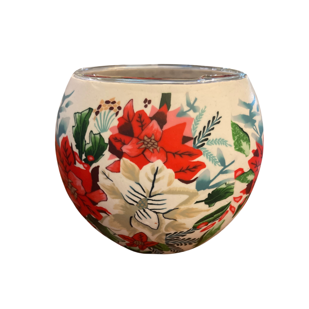 Glass Tea Light Holder - Poinsettia