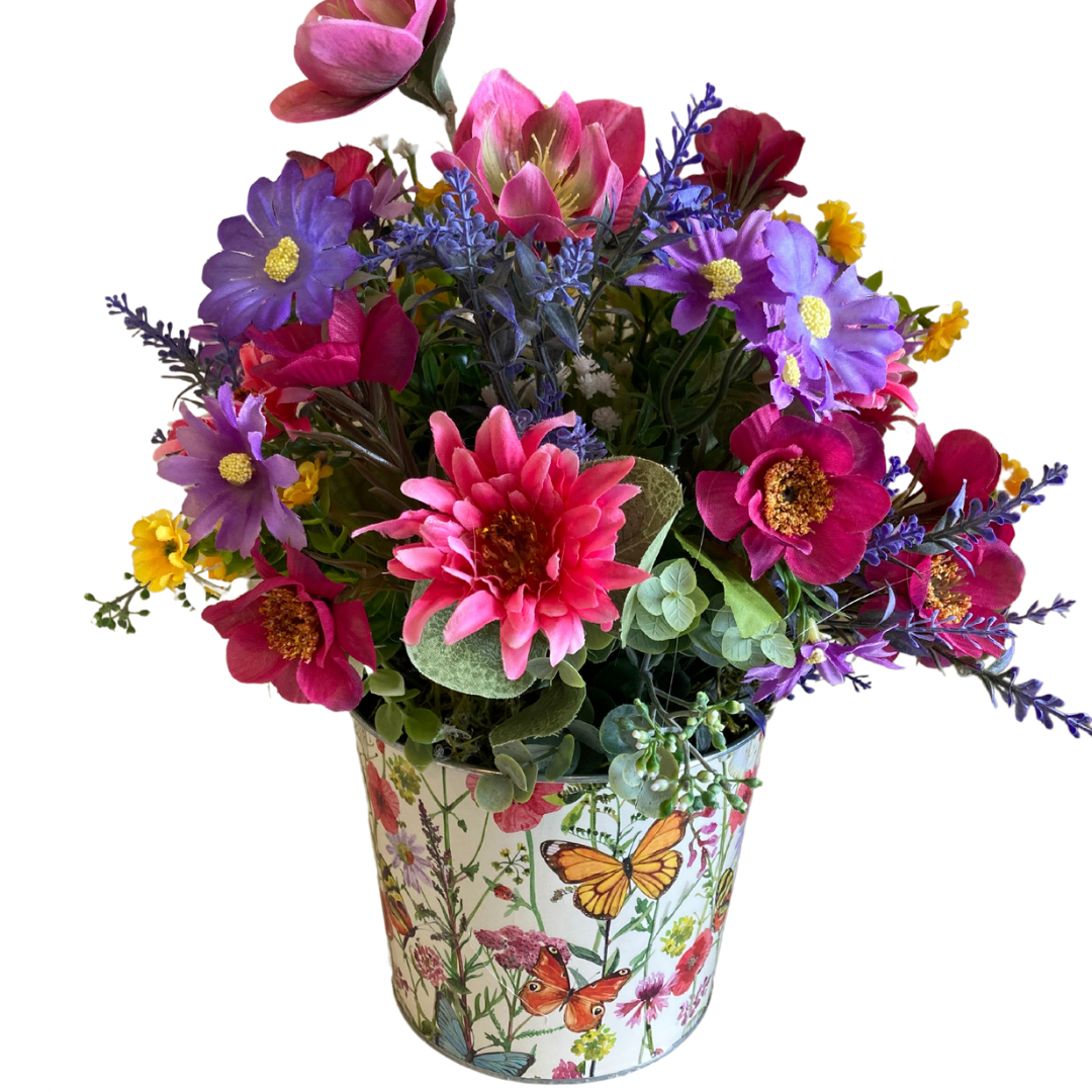 Spring Flower Arrangement in Springy Tin Pot **Pick Up Only