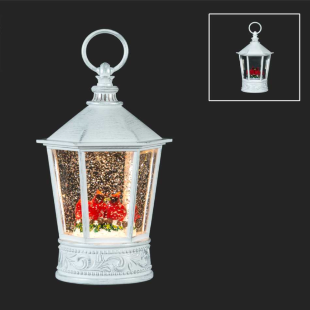 9" White LED Water Lantern with Cardinals