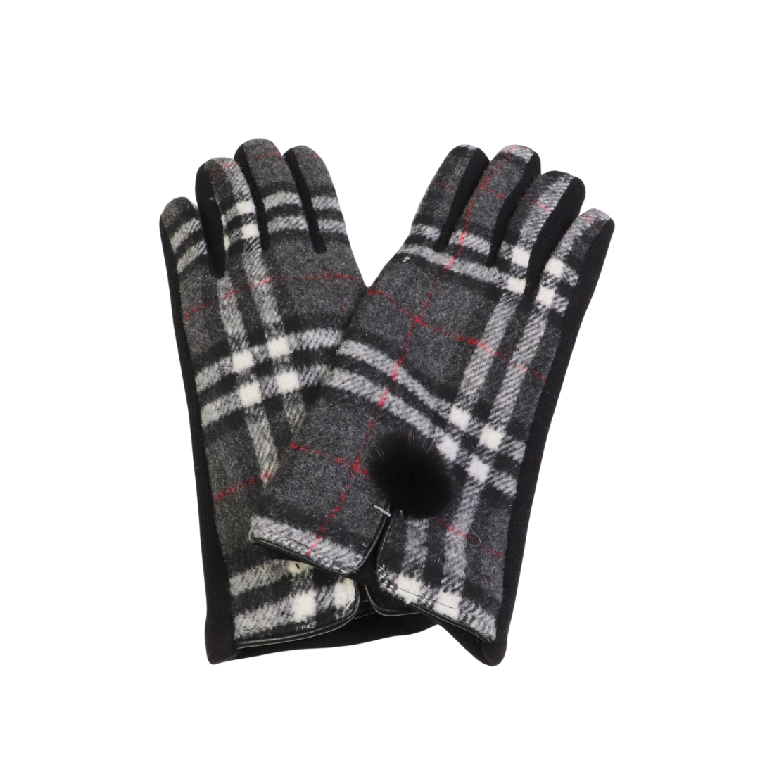 Faux Fur Black and Grey Plaid Glove