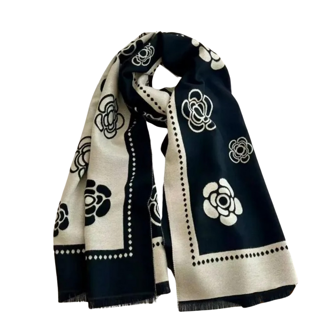 Black and Cream Floral Print Scarf