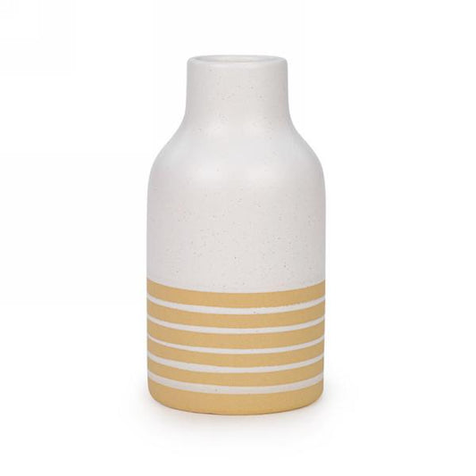 White Ceramic Vase with Yellow Stripes