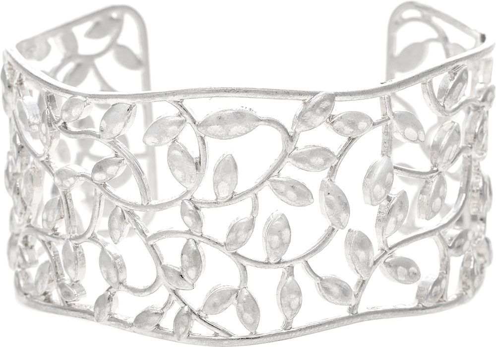 Rain - Silver Leafy Vines Wide Cuff Bracelet