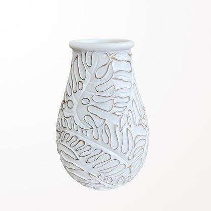 White and Natural Leaf Vase (2 Sizes) **Store Pickup Only**