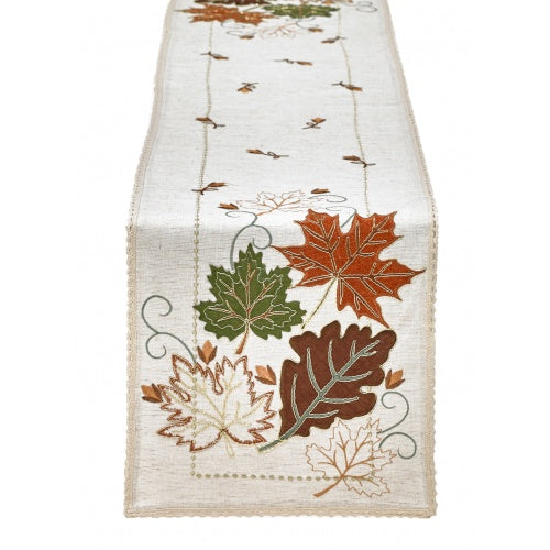 Gold Lined Leaves Table Runner 14" x 72"