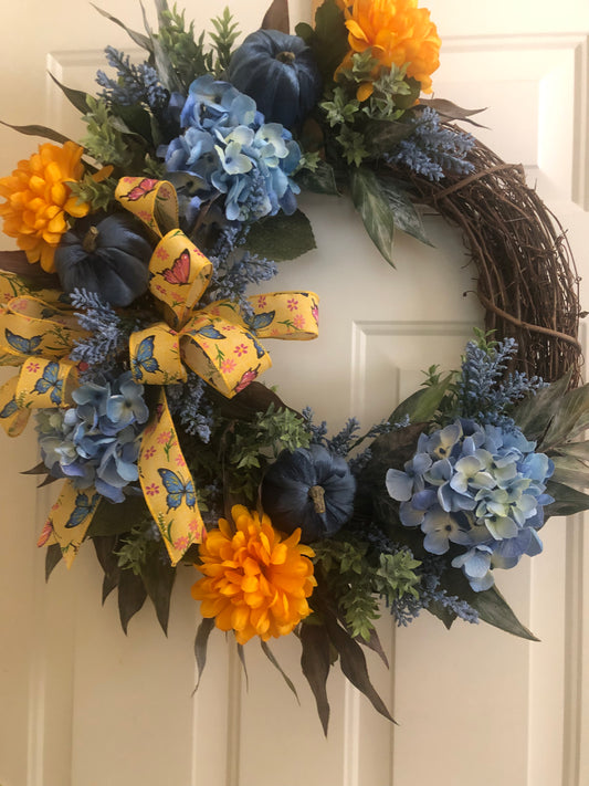 Blue and Orange Wreath 18" **Store Pickup Only**