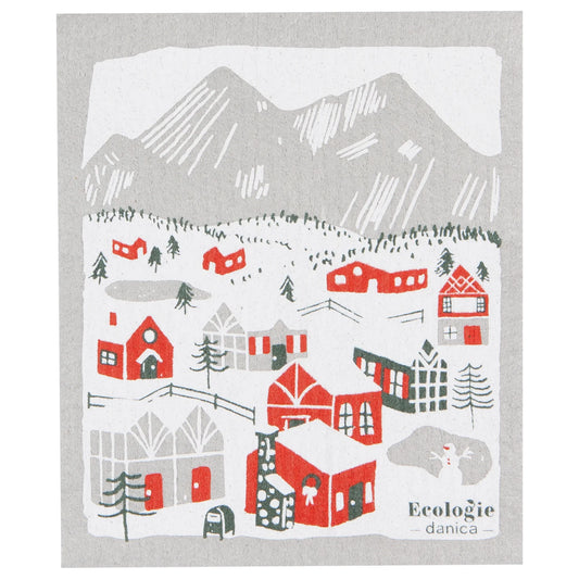 Snowy Village Swedish Dishcloth