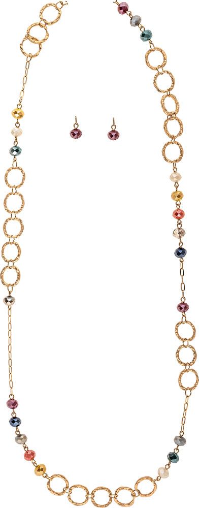 Gold Multicolor Glass Bead Links Necklace Set