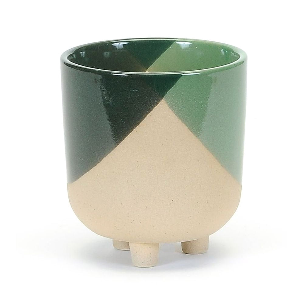 Green and Sandstone Pot on Three Feet Assorted Sizes