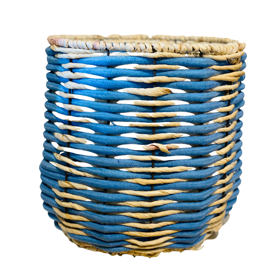 Natural and Blue Woven Basket -Tall (2 sizes)