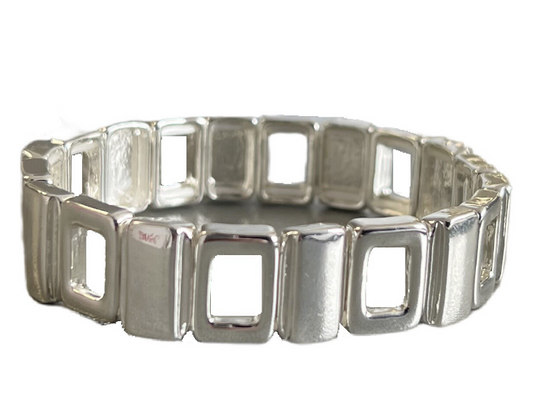 Shiny Silver Stretch Bracelet - Squares