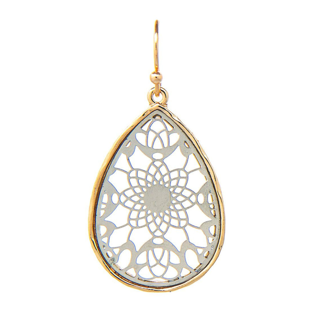 Rain - Two Tone Filigree Teardrop Earrings