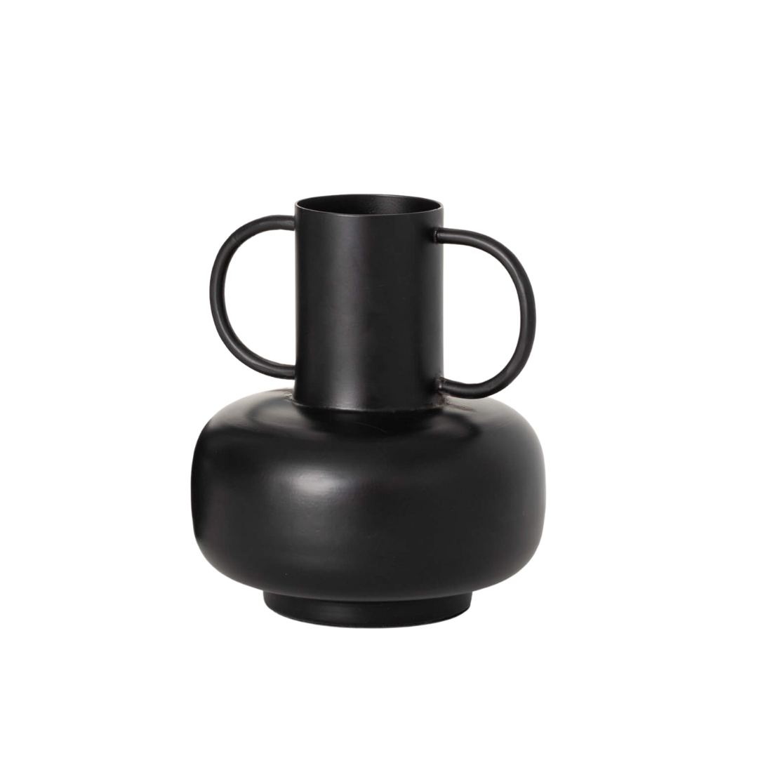 Black Metal Handled Vase (2 Sizes)