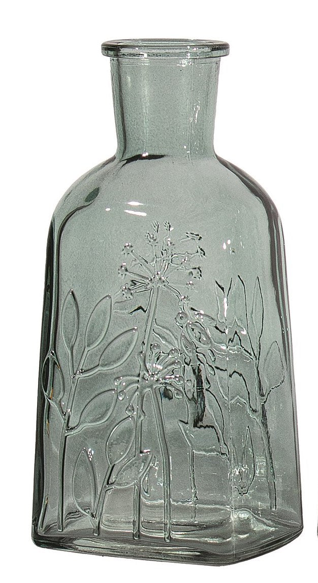 Glass Bud Vase with Botanical Design (Assorted Green Colours)