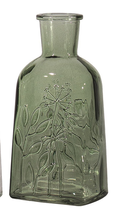 Glass Bud Vase with Botanical Design (Assorted Green Colours)